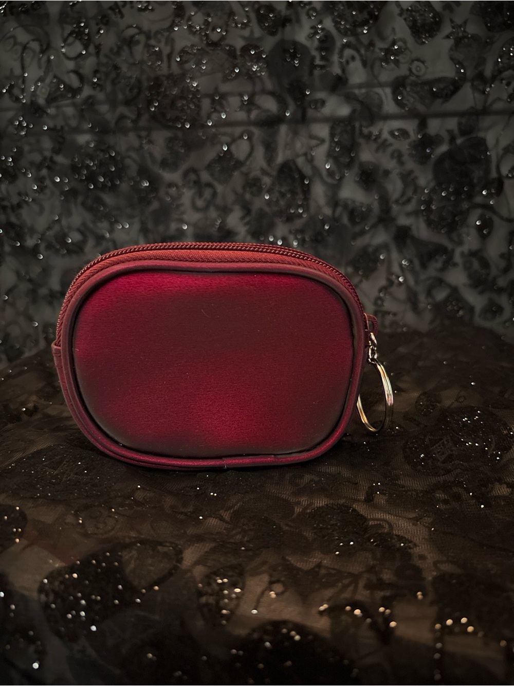 Women's Compact Key & Card Pouch in Burgundy